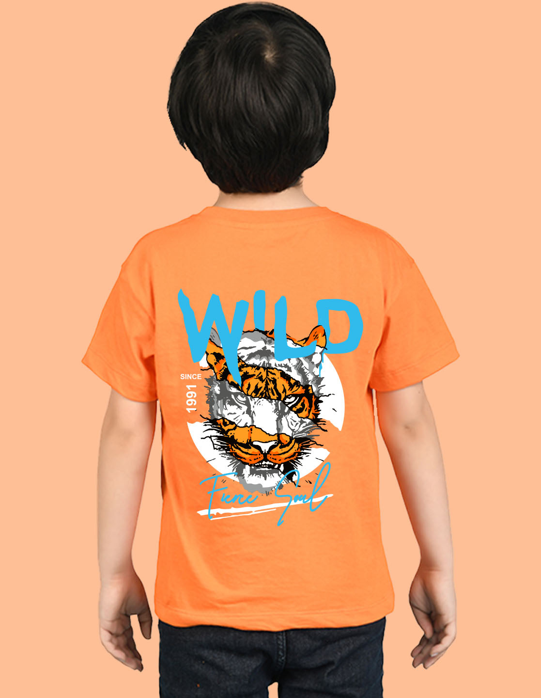 Nusyl Boys Orange Wild Text Printed Short Sleeve Oversized T-Shirt
