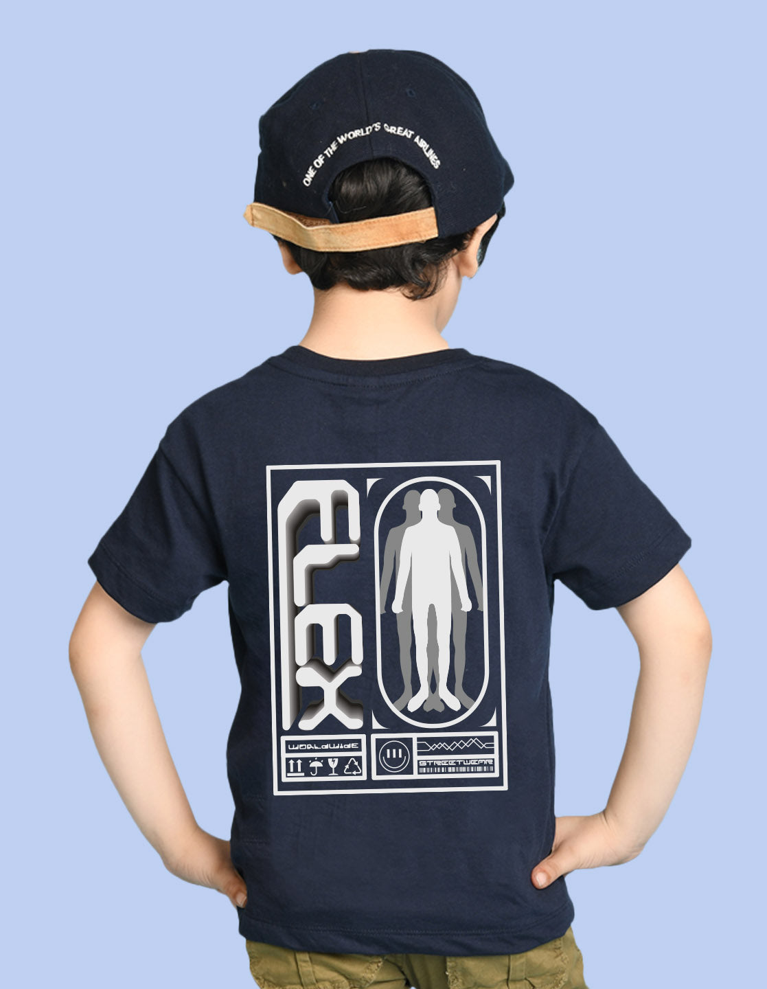 Nusyl Boys Navy Blue Flex Text Printed Short Sleeve Oversized T-Shirt