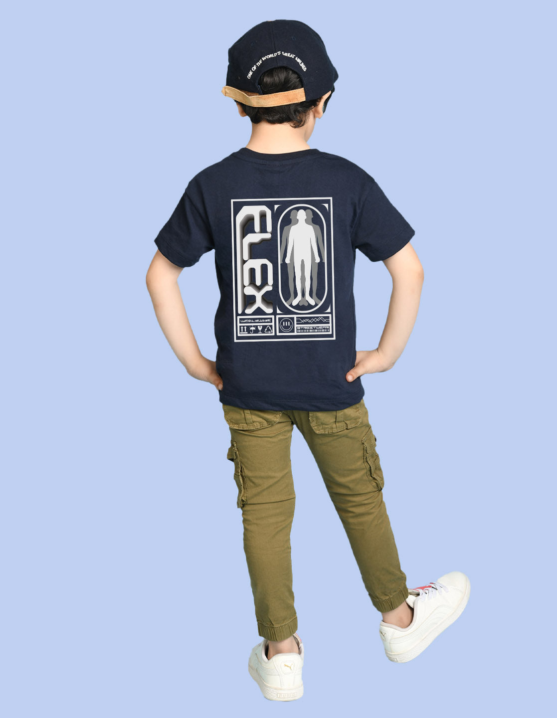 Nusyl Boys Navy Blue Flex Text Printed Short Sleeve Oversized T-Shirt