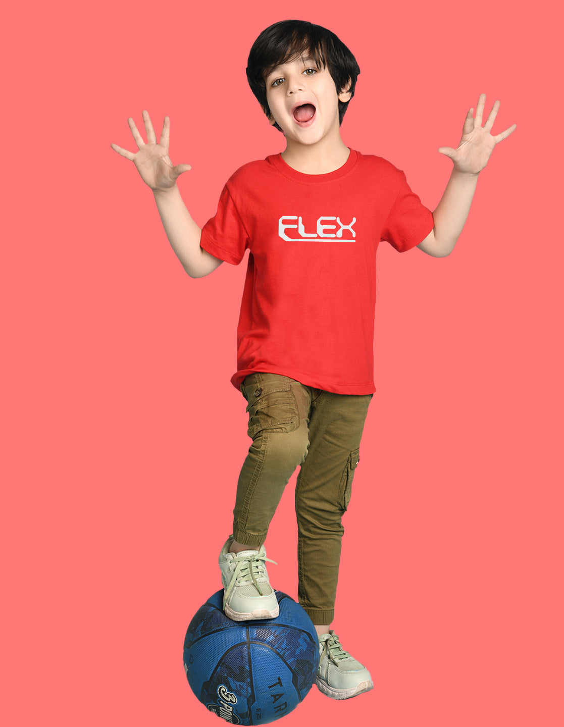Nusyl Boys Red Flex Text Printed Short Sleeve Oversized T-Shirt