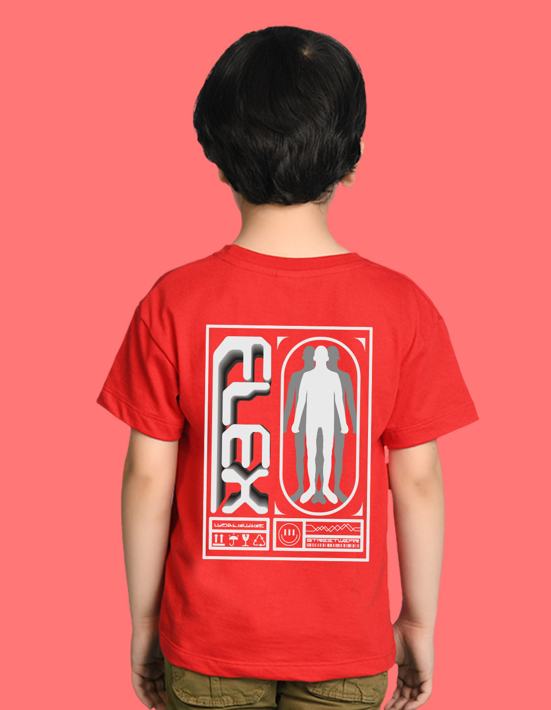 Nusyl Boys Red Flex Text Printed Short Sleeve Oversized T-Shirt