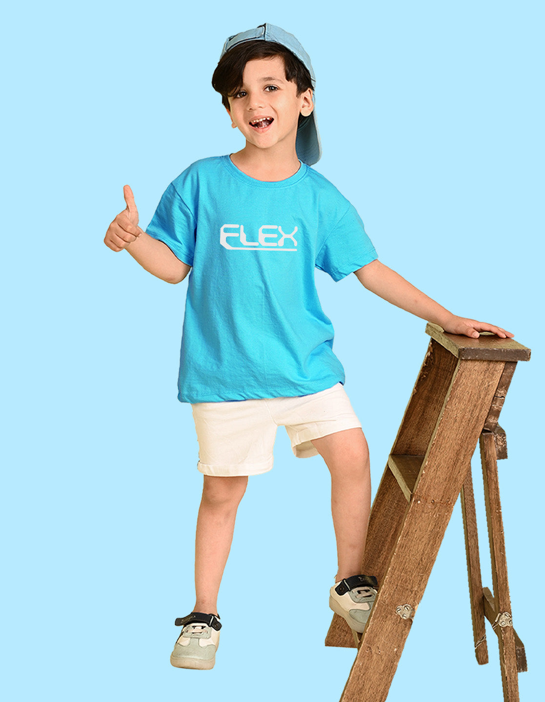 Nusyl Boys Sky Blue Flex Text Printed Short Sleeve Oversized T-Shirt