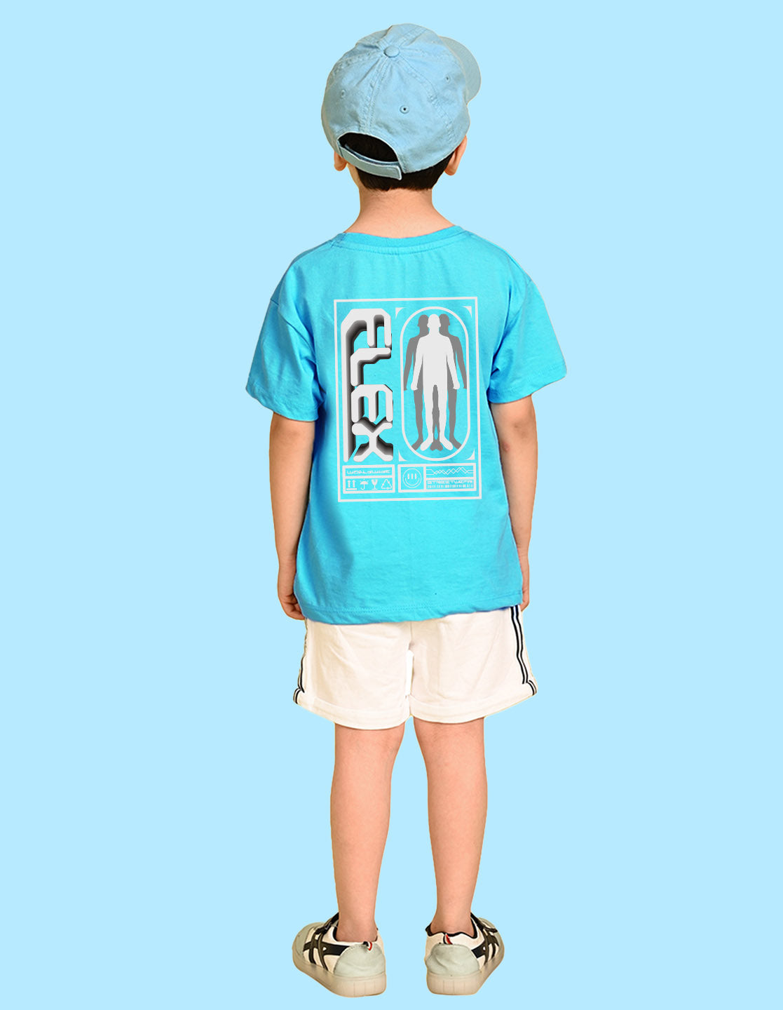 Nusyl Boys Sky Blue Flex Text Printed Short Sleeve Oversized T-Shirt