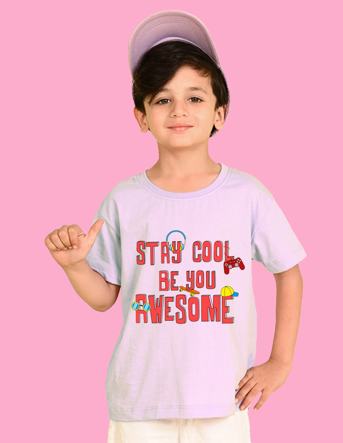 Nusyl Boys Lilac Stay Cool Be You Awesome Text Printed Short Sleeve Oversized T-Shirt