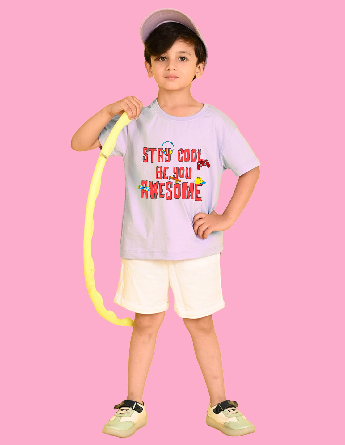 Nusyl Boys Lilac Stay Cool Be You Awesome Text Printed Short Sleeve Oversized T-Shirt