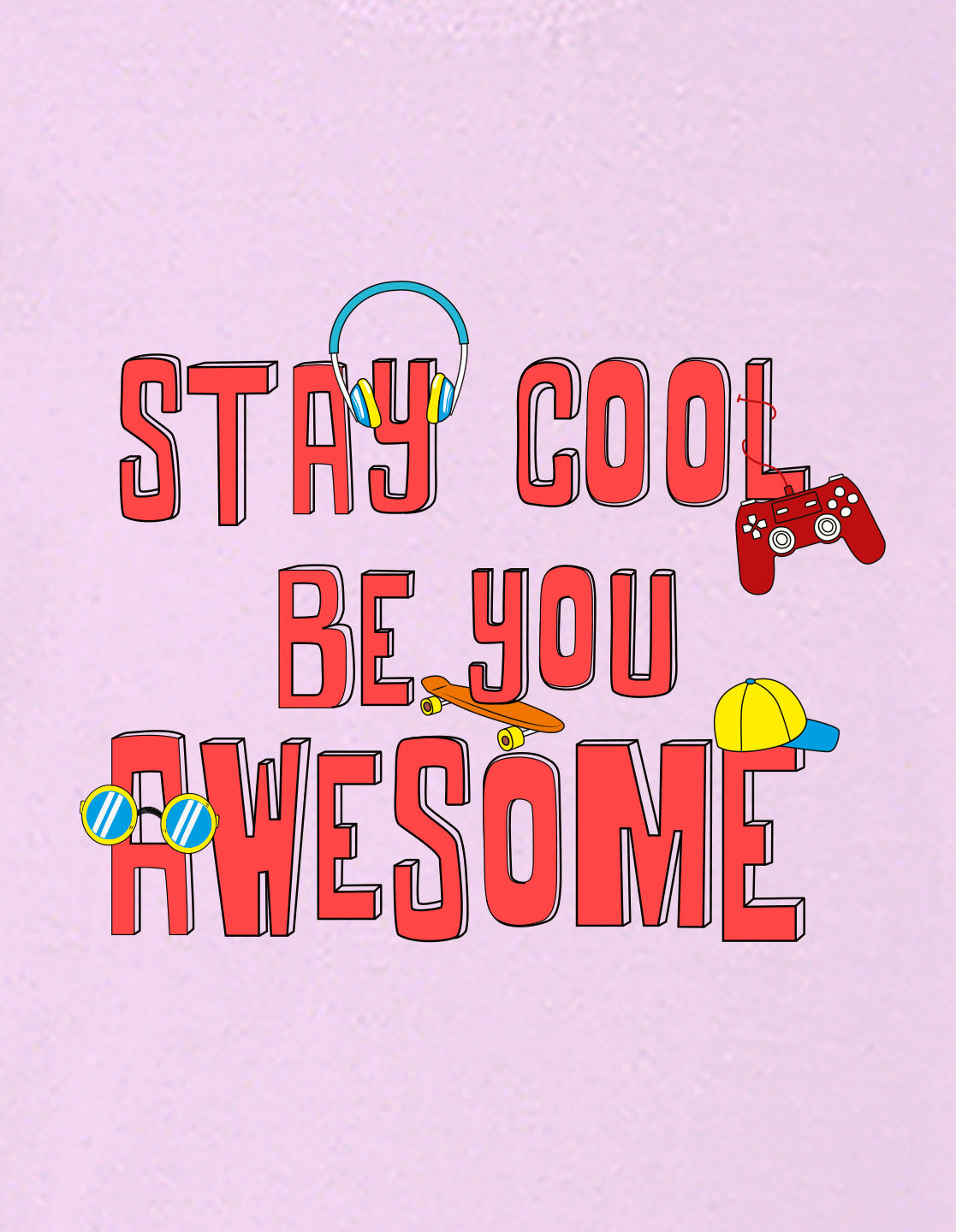 Nusyl Boys Lilac Stay Cool Be You Awesome Text Printed Short Sleeve Oversized T-Shirt