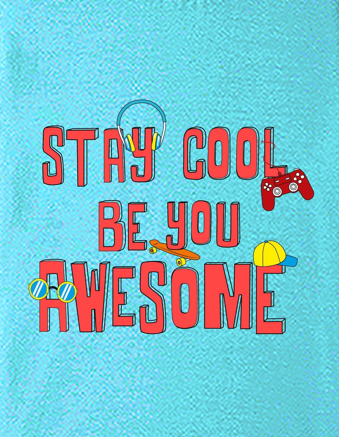 Nusyl Boys Sky Blue Stay Cool Be You Awesome Text Printed Short Sleeve Oversized T-Shirt