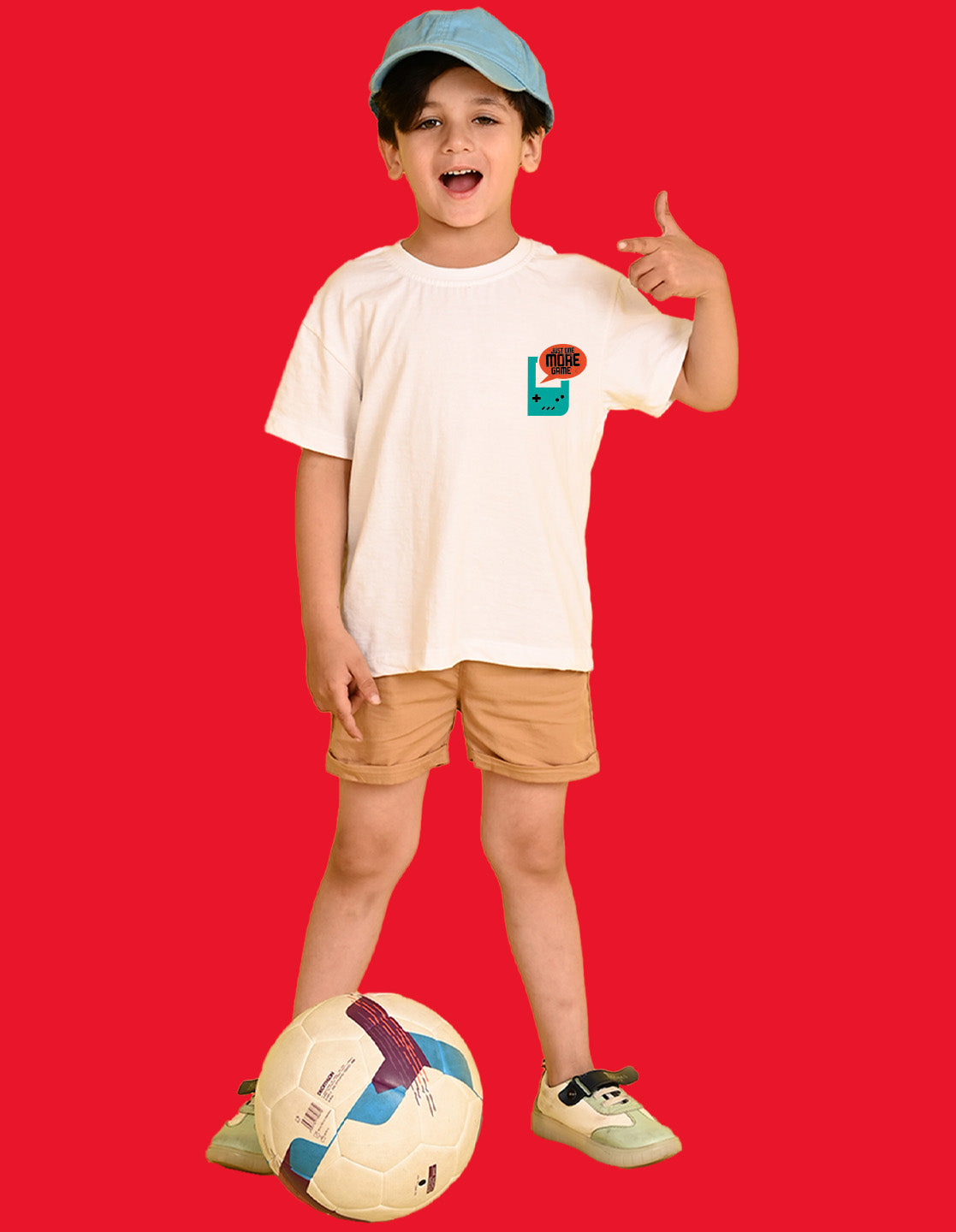 Nusyl Boys White Just One More Game Text Printed Short Sleeve Oversized T-Shirt