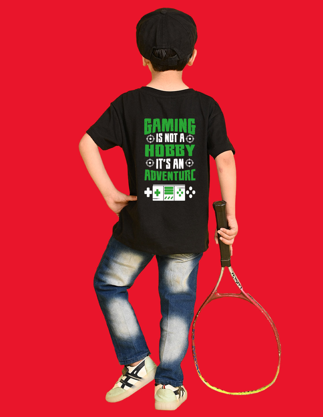 Nusyl Boys Black Gaming is Not A Hobby Text Printed Short Sleeve Oversized T-Shirt