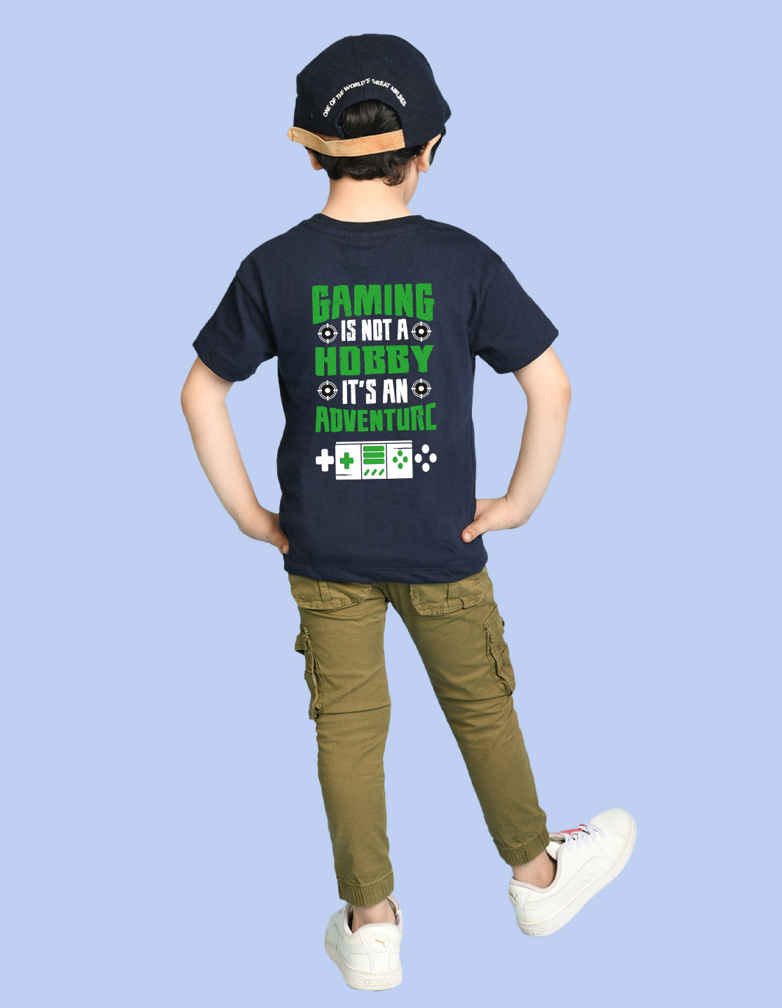 Nusyl Boys Navy Blue Gaming is Not A Hobby Text Printed Short Sleeve Oversized T-Shirt