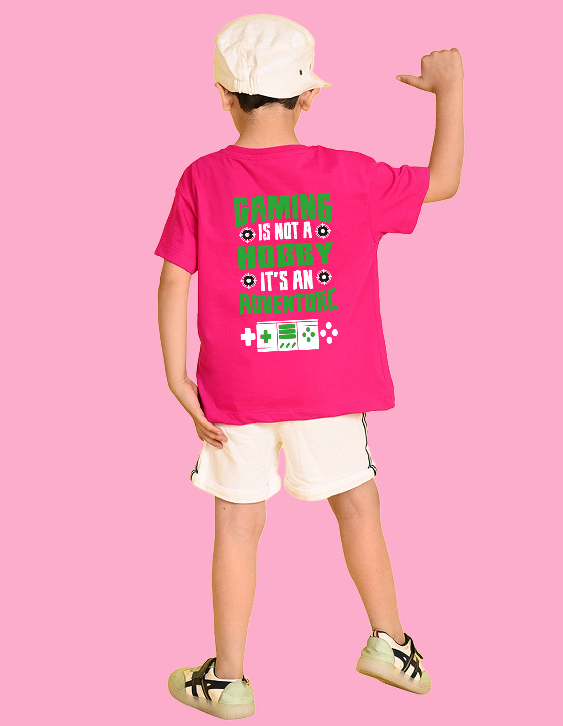 Nusyl Boys Hot Pink Gaming is Not A Hobby Text Printed Short Sleeve Oversized T-Shirt