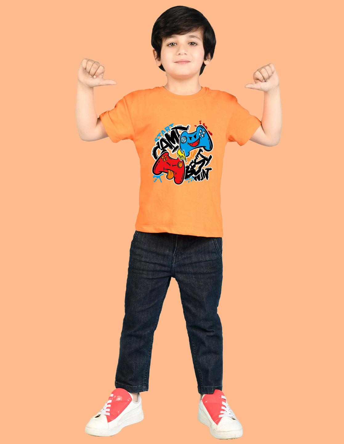 Nusyl Boys Orange Best Win Text Printed Short Sleeve Oversized T-Shirt