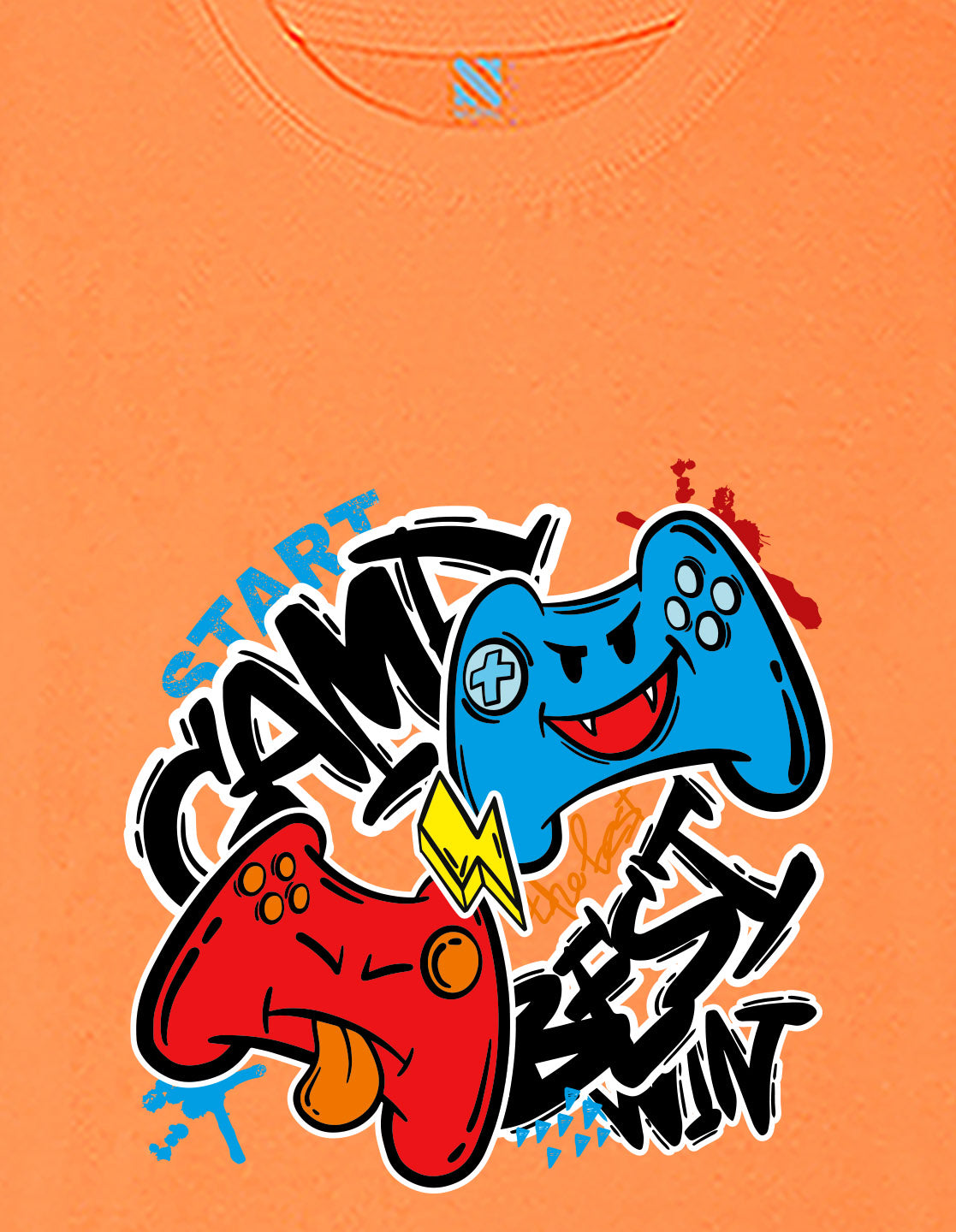 Nusyl Boys Orange Best Win Text Printed Short Sleeve Oversized T-Shirt