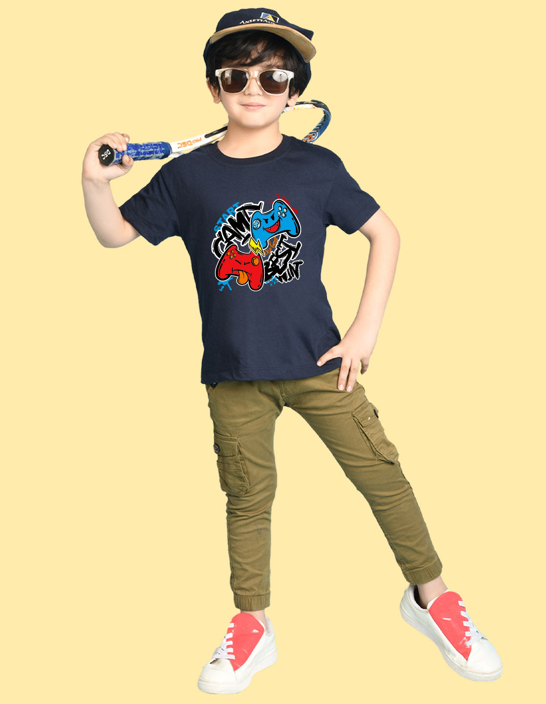 Nusyl Boys Navy Blue Best Win Text Printed Short Sleeve Oversized T-Shirt