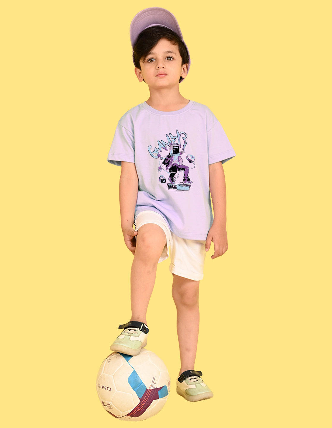 Nusyl Boys Lilac Gamer Text Printed Short sleeve Cotton Blend Oversized T-shirts