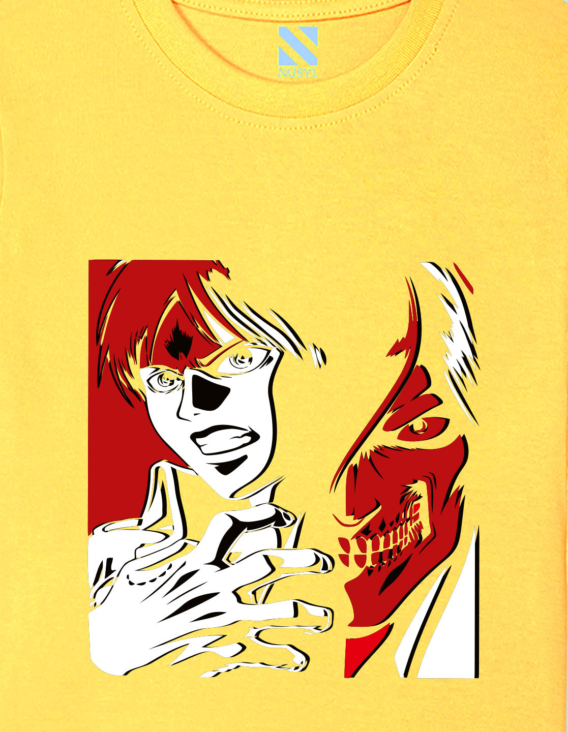 Nusyl Boys Yellow Anime & Text Printed Short sleeve Cotton Blend Oversized T-shirts