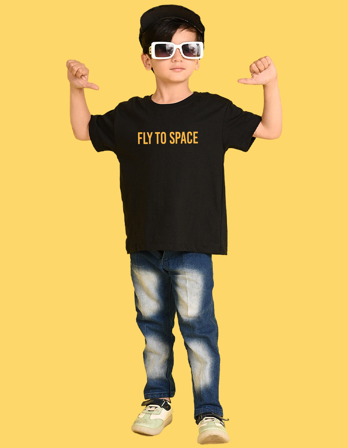 Nusyl Boys Black Astronaut & Text Printed Short Sleeve Oversized T-Shirt