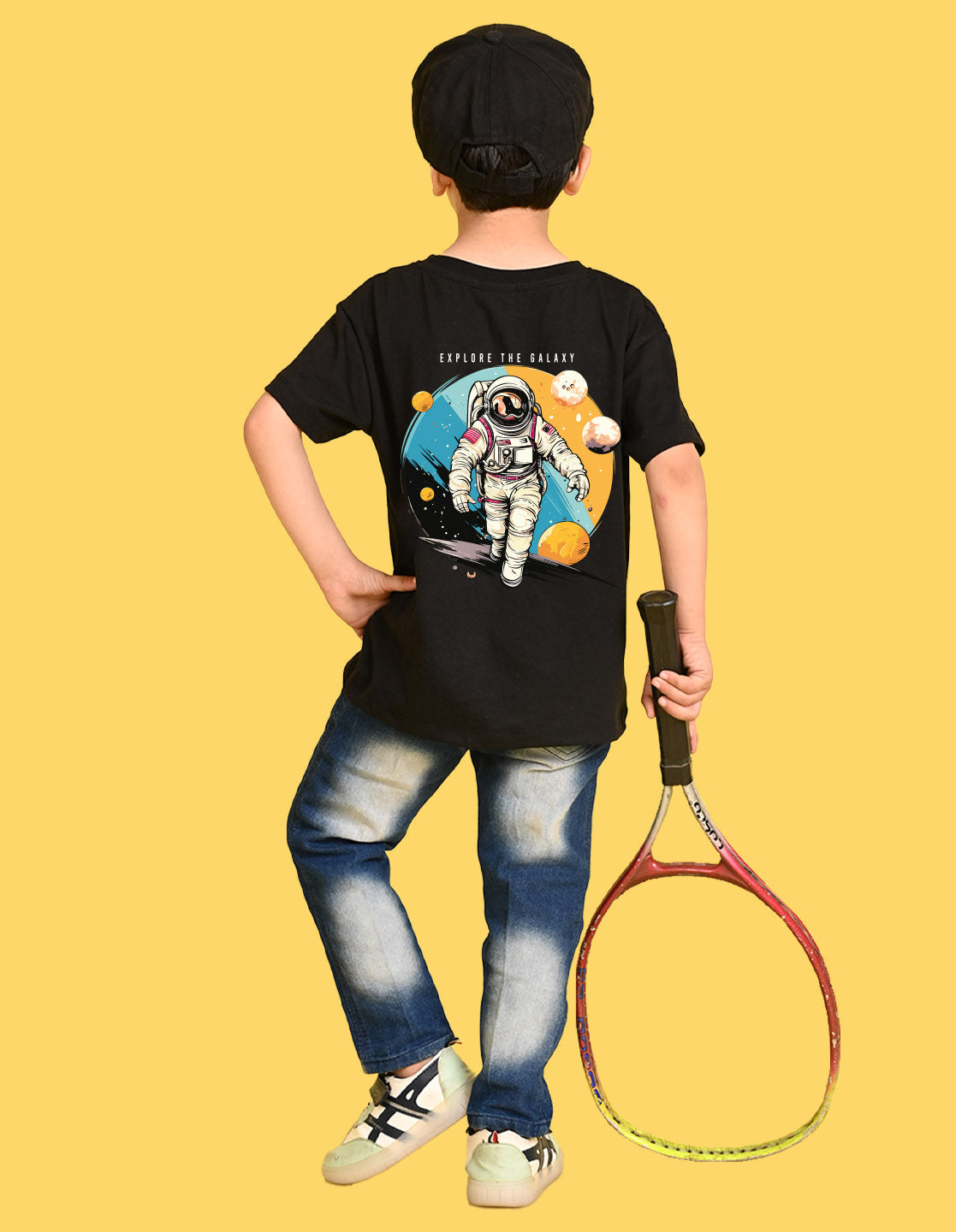 Nusyl Boys Black Astronaut & Text Printed Short Sleeve Oversized T-Shirt