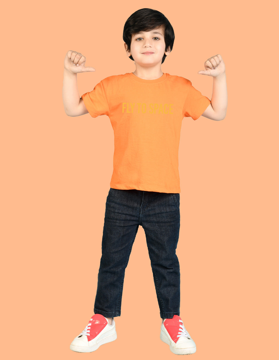 Nusyl Boys Orange Astronaut & Text Printed Short Sleeve Oversized T-Shirt