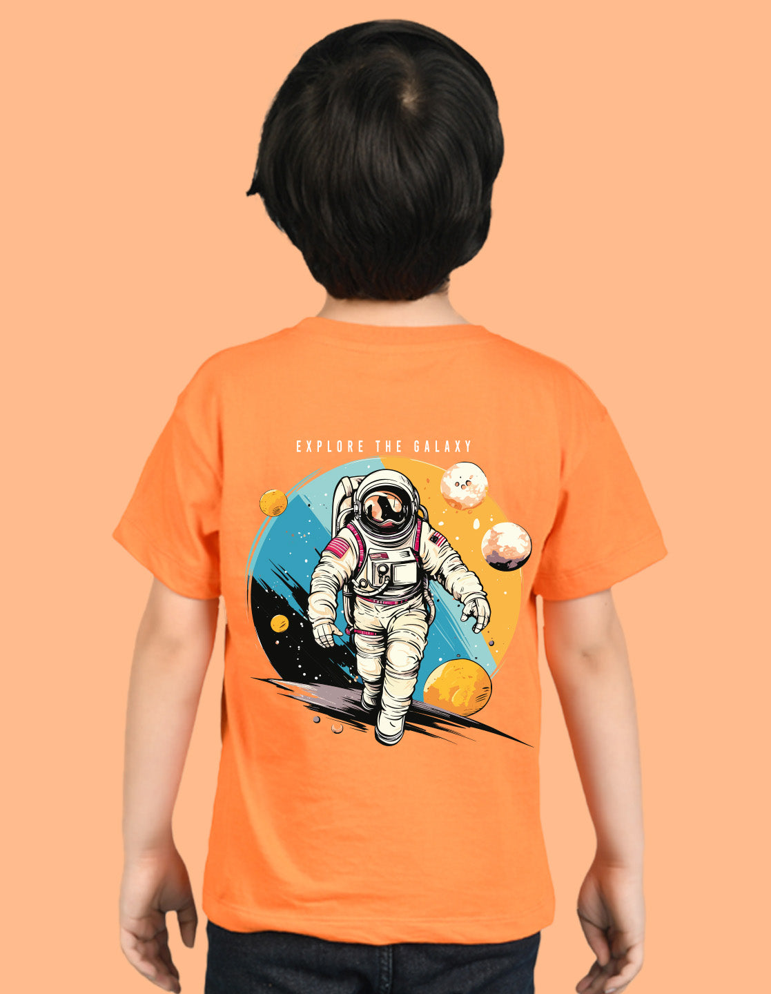 Nusyl Boys Orange Astronaut & Text Printed Short Sleeve Oversized T-Shirt