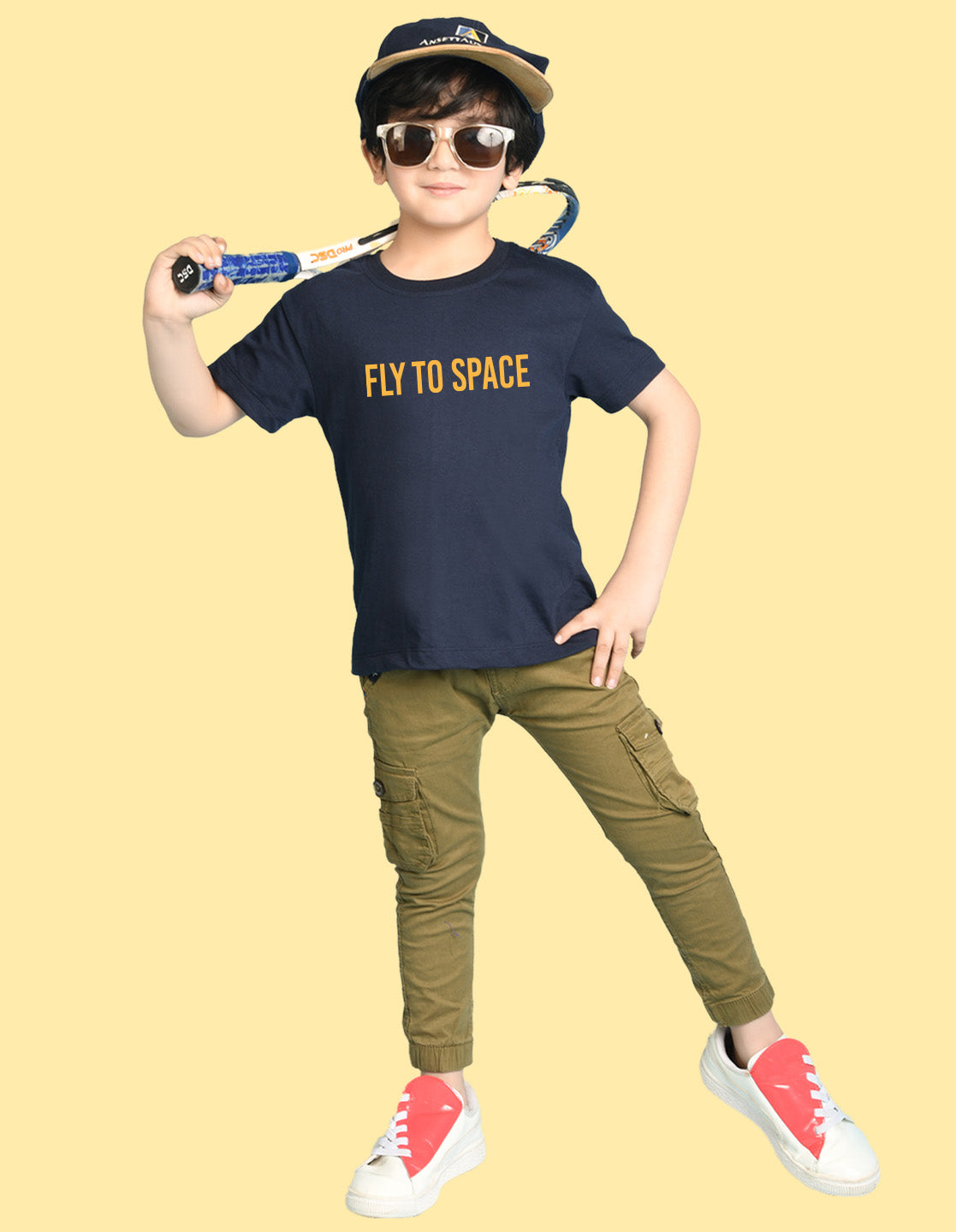 Nusyl Boys Navy Blue Astronaut & Text Printed Short Sleeve Oversized T-Shirt
