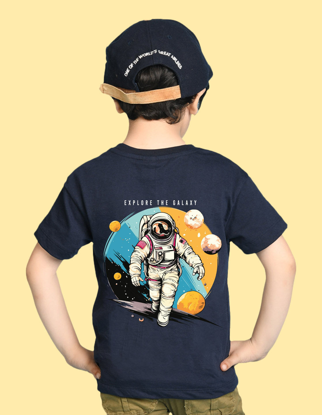 Nusyl Boys Navy Blue Astronaut & Text Printed Short Sleeve Oversized T-Shirt