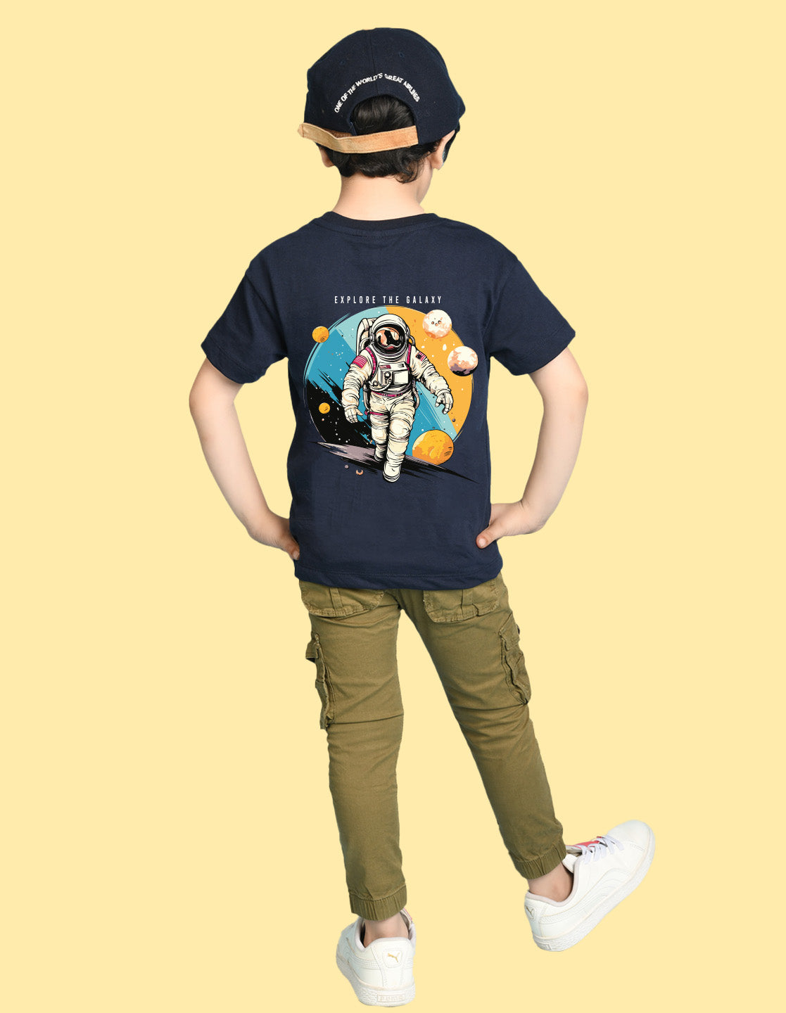 Nusyl Boys Navy Blue Astronaut & Text Printed Short Sleeve Oversized T-Shirt