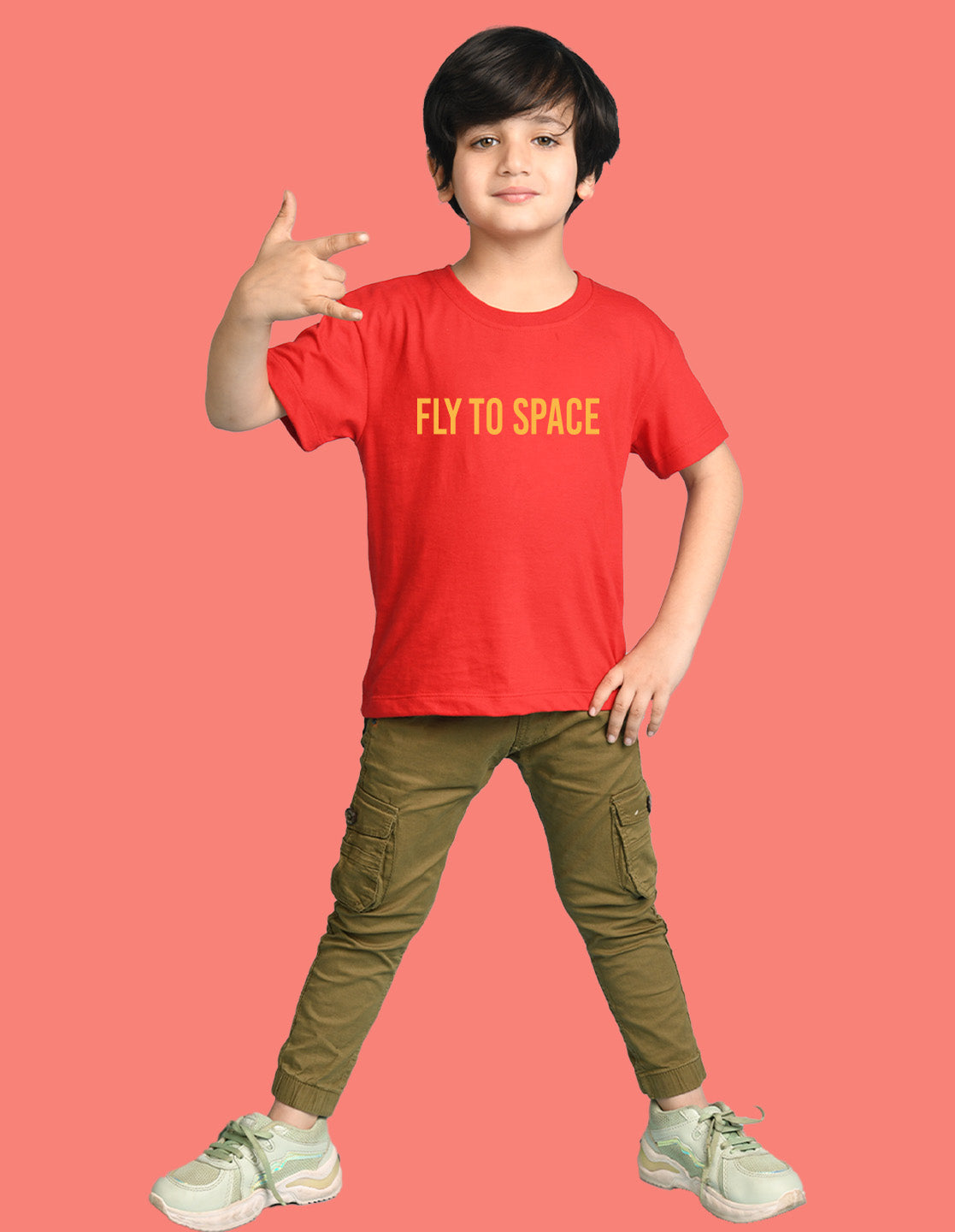 Nusyl Boys Red Astronaut & Text Printed Short Sleeve Oversized T-Shirt