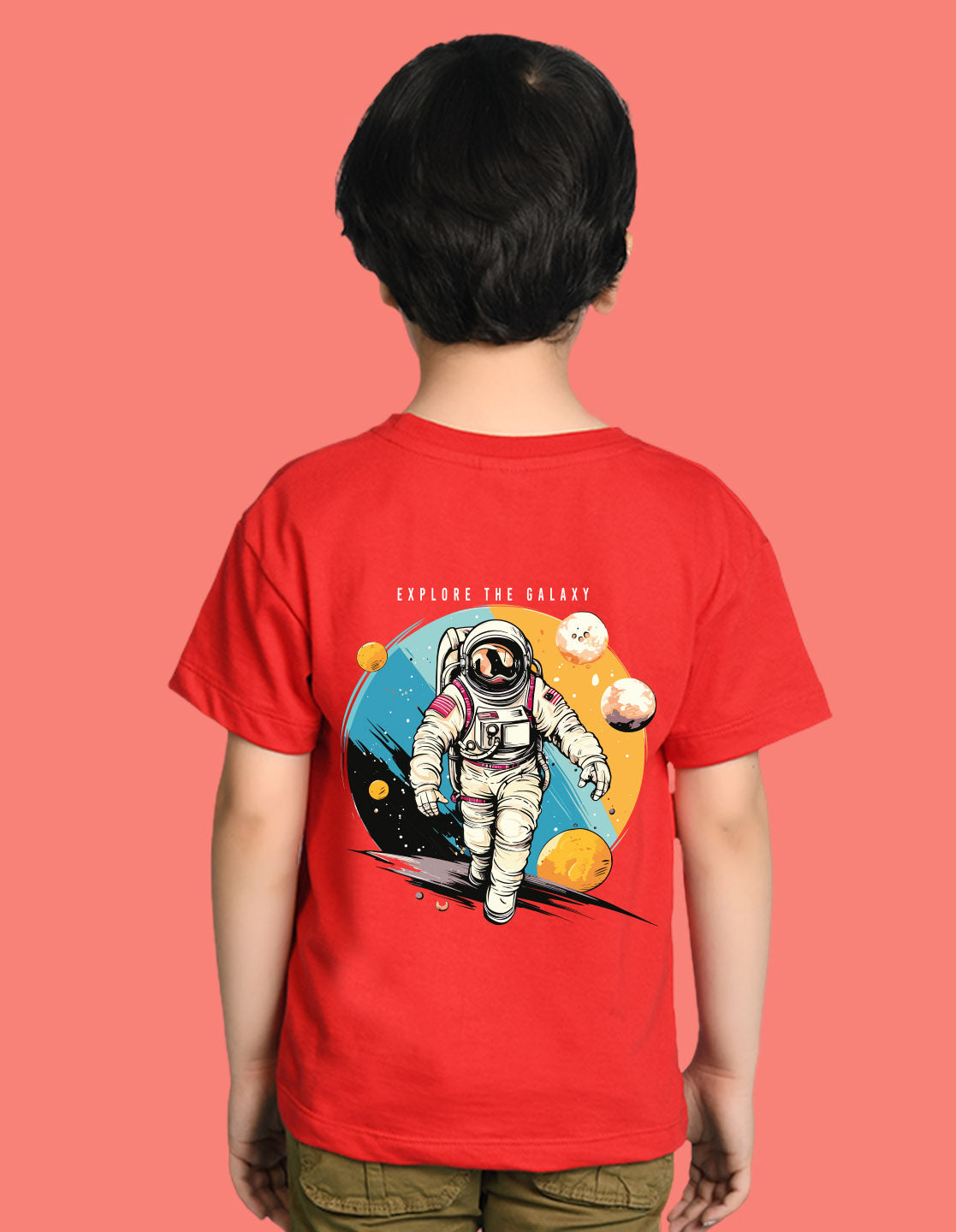 Nusyl Boys Red Astronaut & Text Printed Short Sleeve Oversized T-Shirt