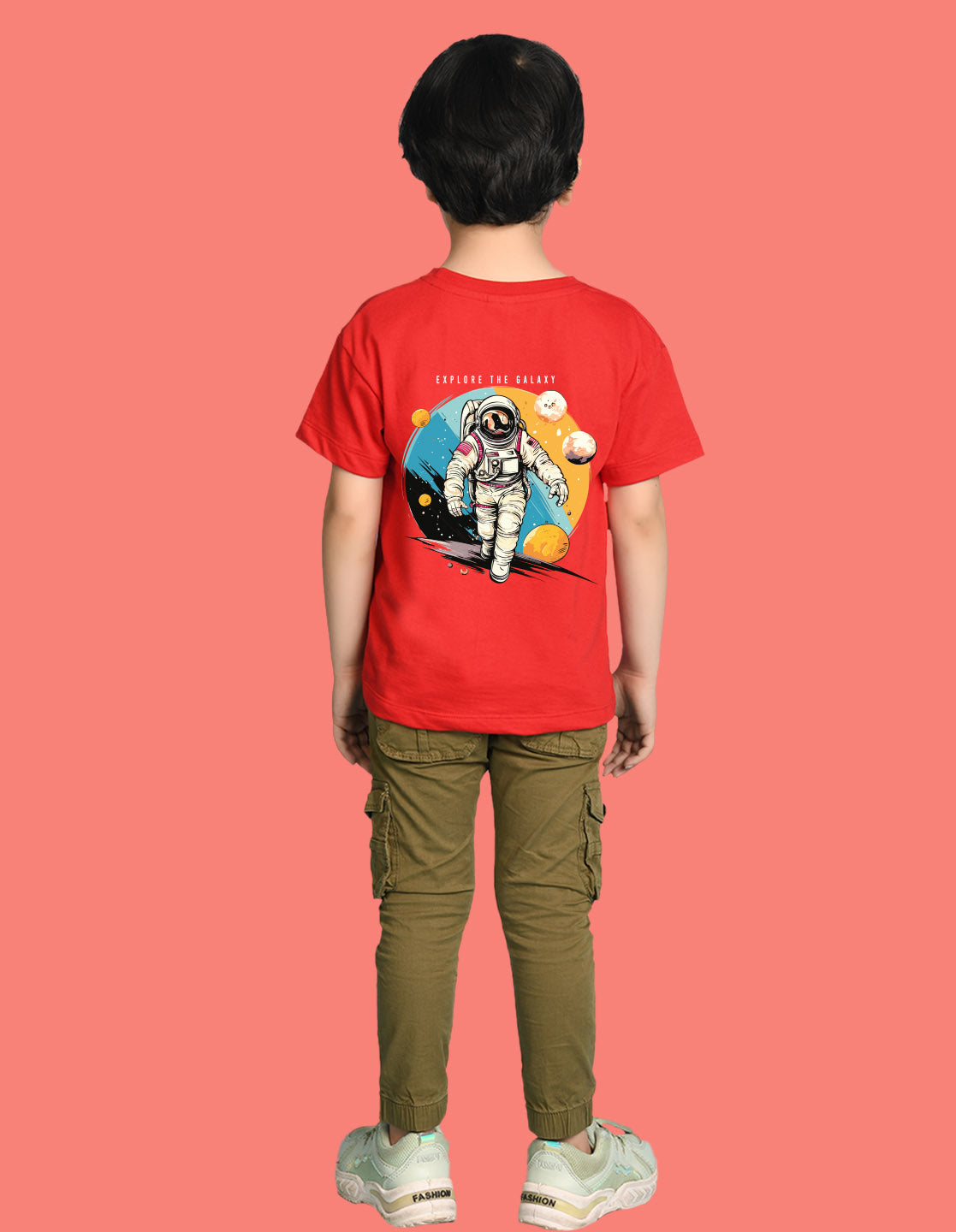Nusyl Boys Red Astronaut & Text Printed Short Sleeve Oversized T-Shirt