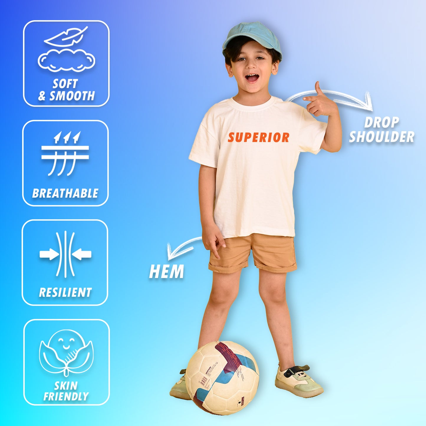 Nusyl Boys White Superior Text Printed Short sleeve Cotton Blend Oversized T-shirts