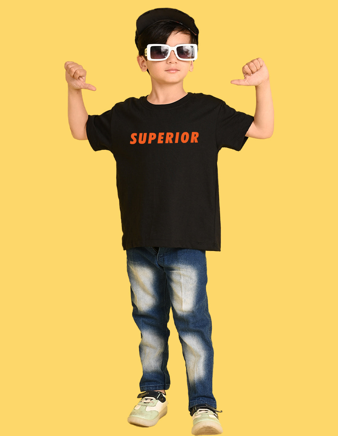 Nusyl Boys Black Superior Text Printed Short sleeve Cotton Blend Oversized T-shirts