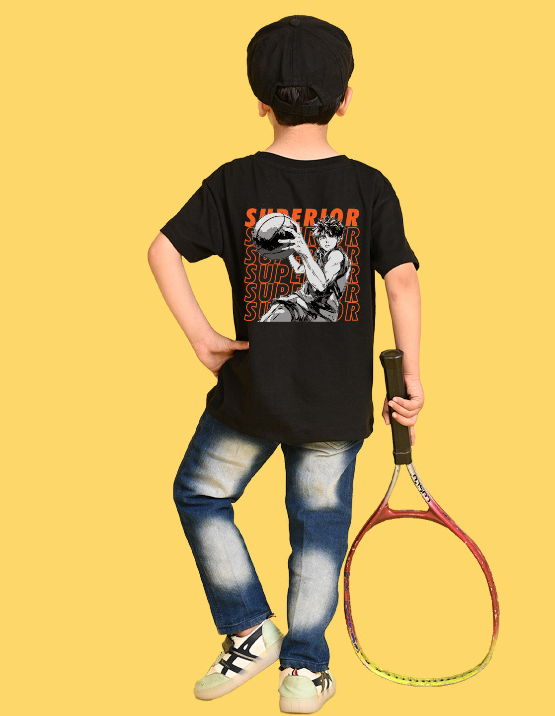 Nusyl Boys Black Superior Text Printed Short sleeve Cotton Blend Oversized T-shirts