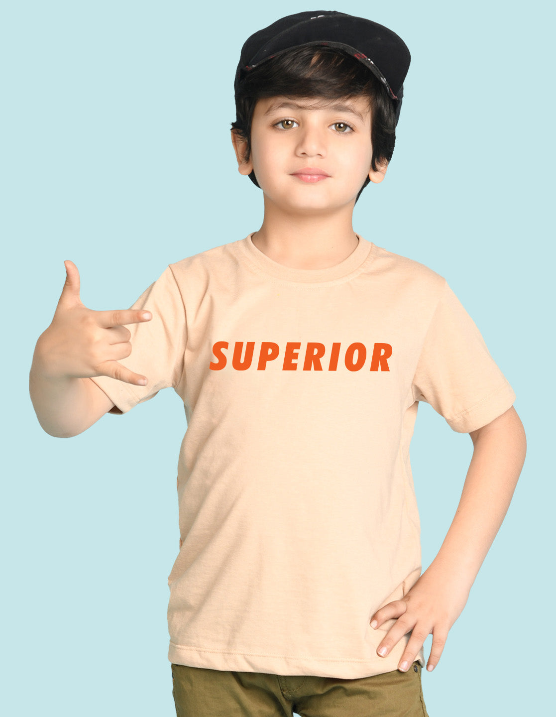 Nusyl Boys Beige Superior Text Printed Short sleeve Cotton Blend Oversized T-shirts