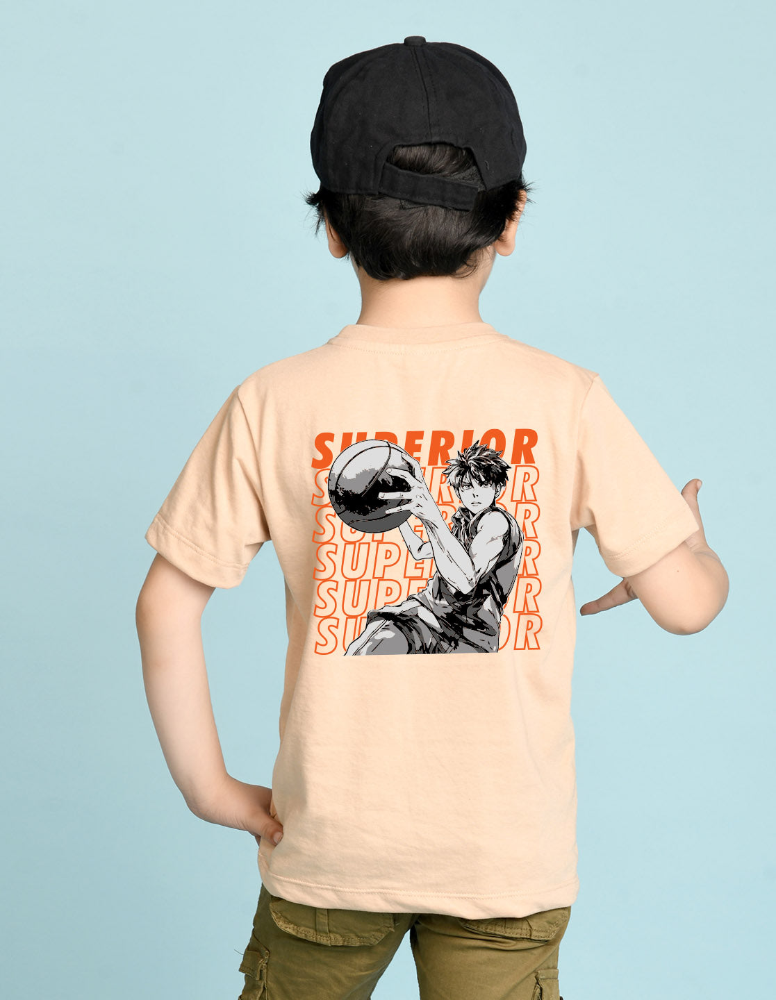 Nusyl Boys Beige Superior Text Printed Short sleeve Cotton Blend Oversized T-shirts