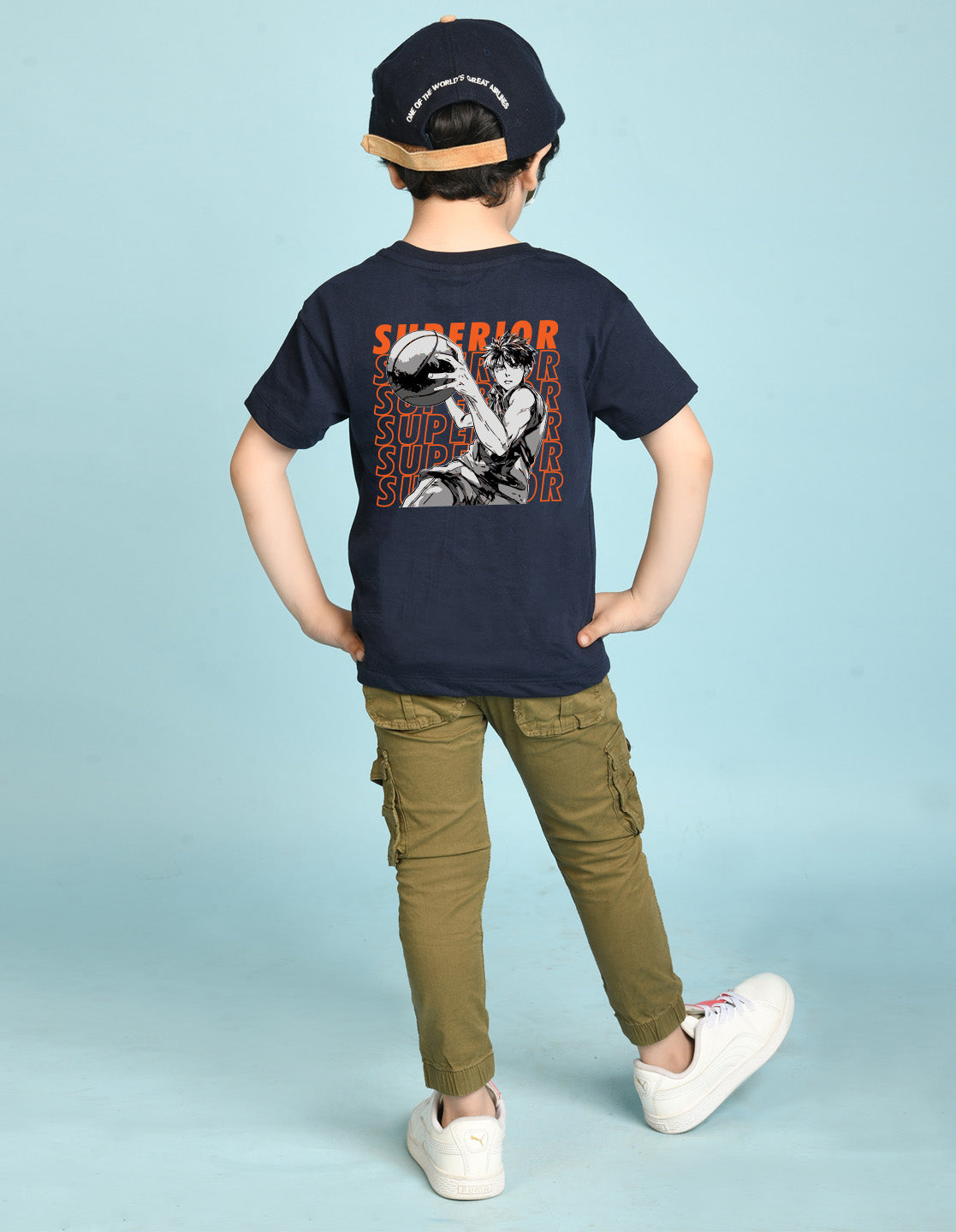 Nusyl Boys Navy Blue Superior Text Printed Short sleeve Cotton Blend Oversized T-shirts