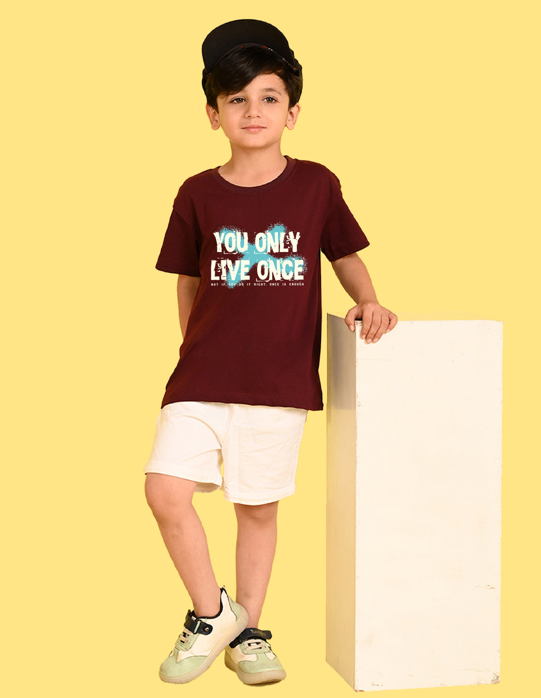 Nusyl Boys Wine You Only Live Once Text Printed Short sleeve Cotton Blend Oversized T-shirts