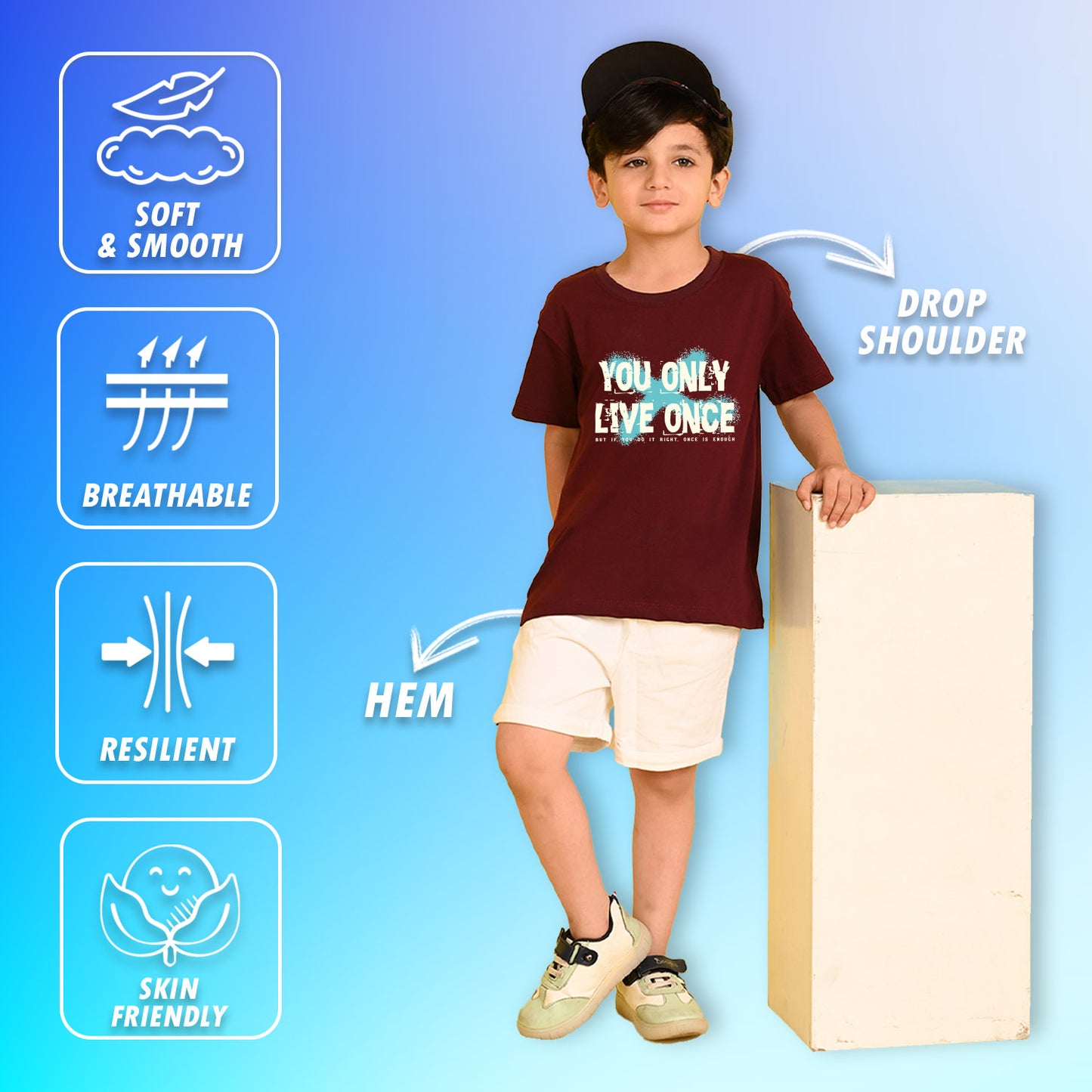 Nusyl Boys Wine You Only Live Once Text Printed Short sleeve Cotton Blend Oversized T-shirts