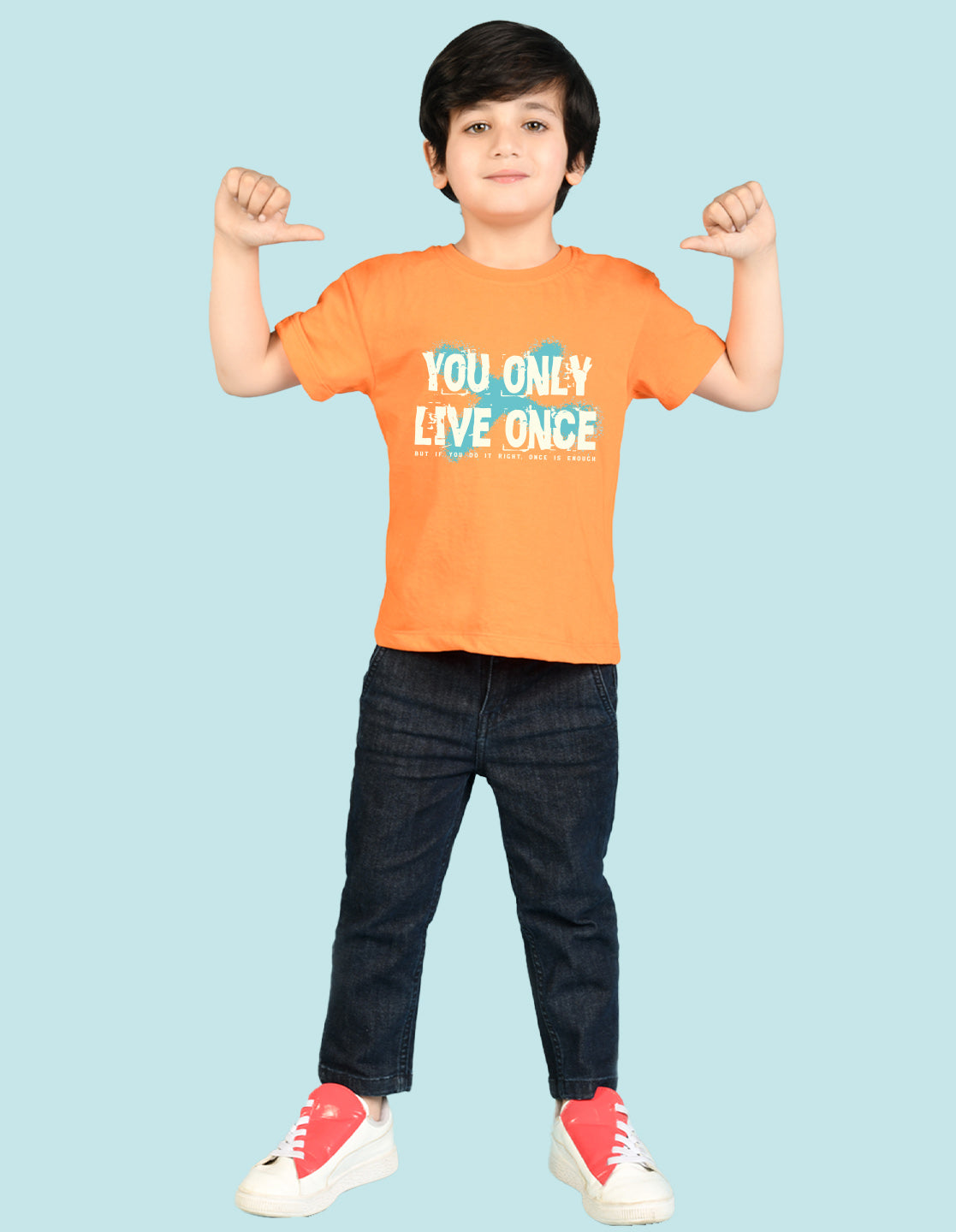 Nusyl Boys Orange You Only Live Once Text Printed Short sleeve Cotton Blend Oversized T-shirts