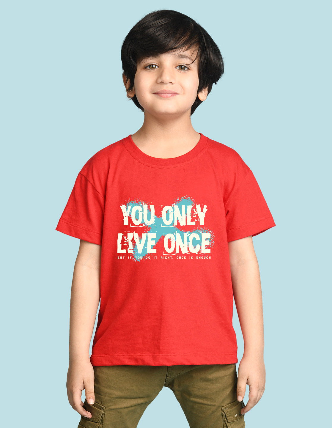 Nusyl Boys Red You Only Live Once Text Printed Short sleeve Cotton Blend Oversized T-shirts