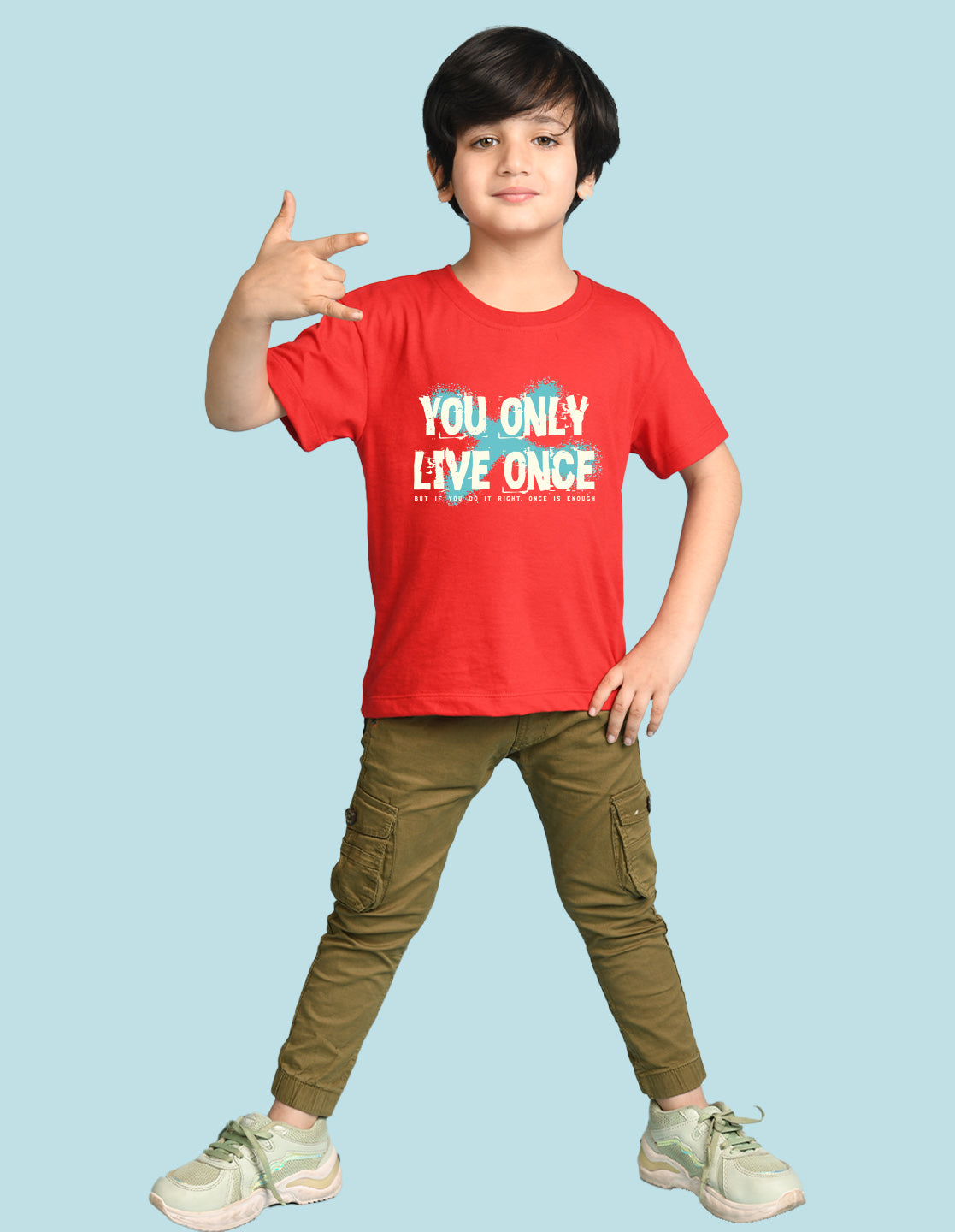 Nusyl Boys Red You Only Live Once Text Printed Short sleeve Cotton Blend Oversized T-shirts