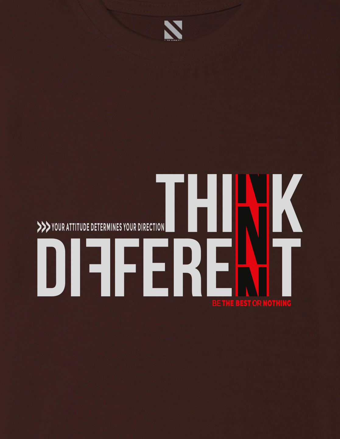 Nusyl Boys Brown Think Different Text Printed Short sleeve Cotton Blend Oversized T-shirts