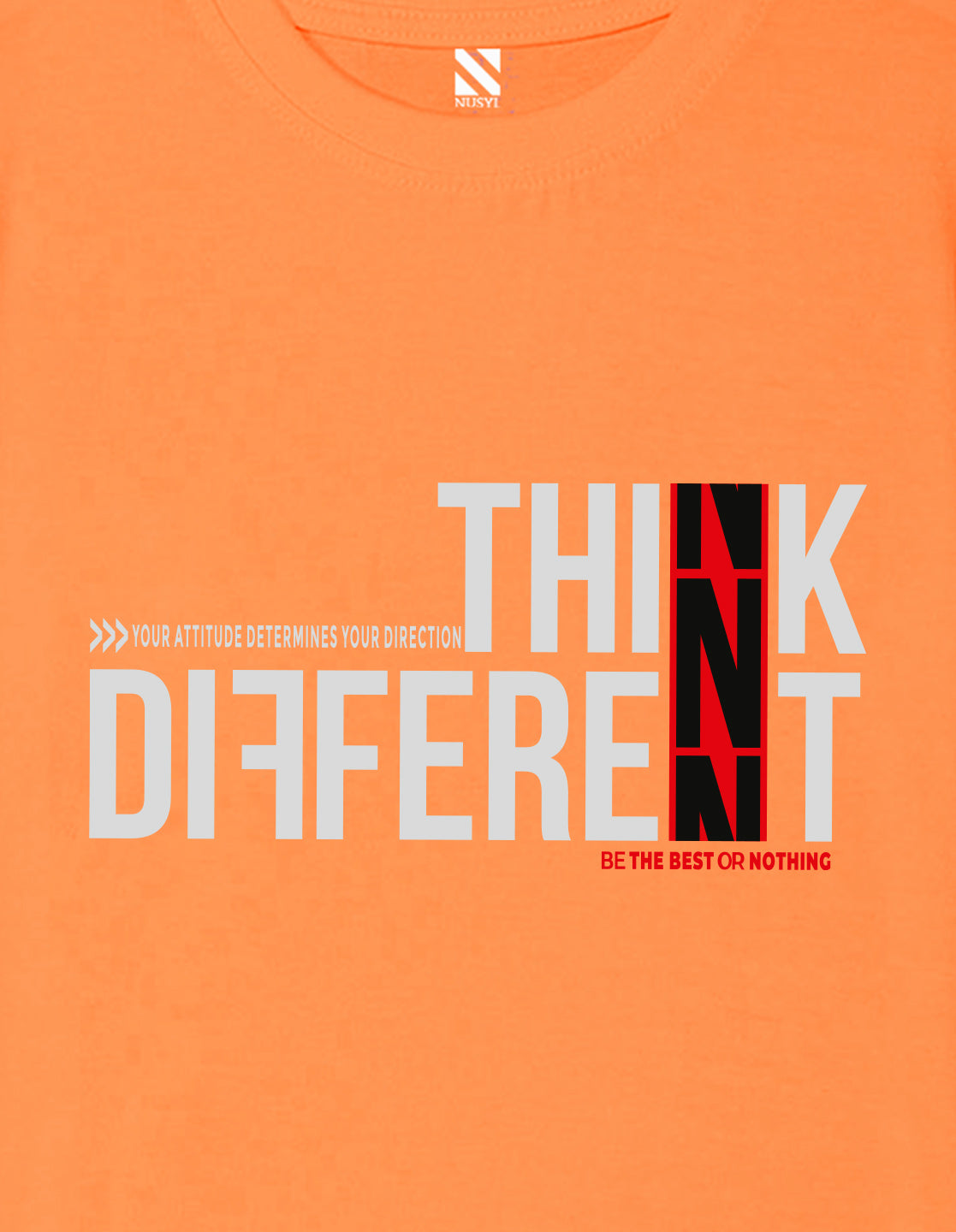 Nusyl Boys Orange Think Different Text Printed Short sleeve Cotton Blend Oversized T-shirts