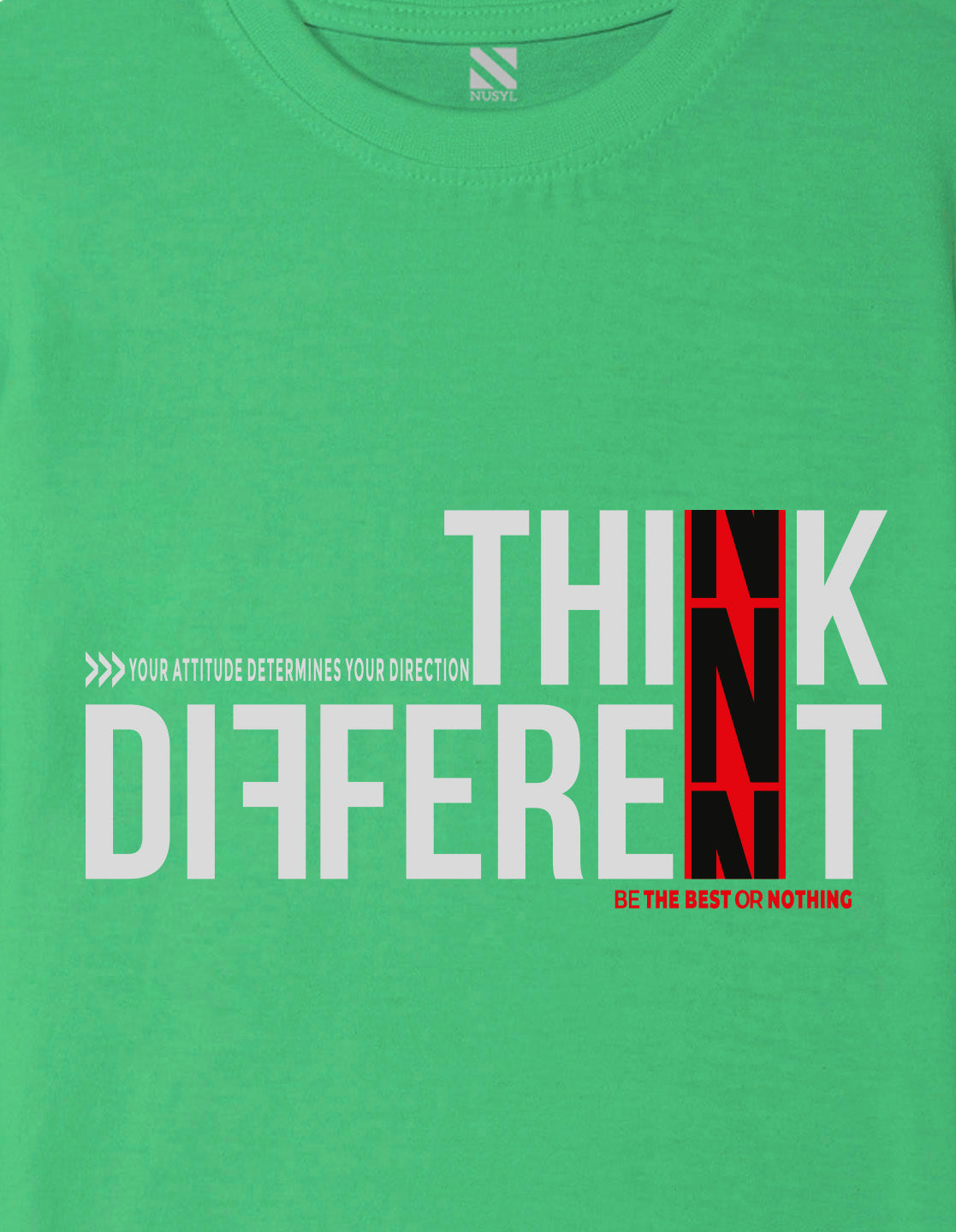 Nusyl Boys Green Think Different Text Printed Short sleeve Cotton Blend Oversized T-shirts