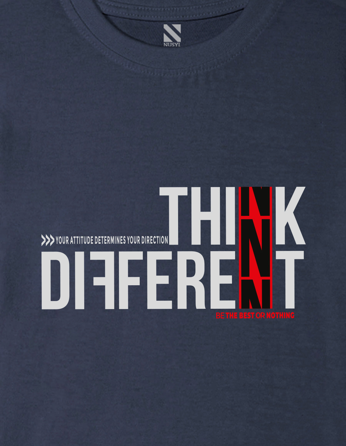 Nusyl Boys Navy Blue Think Different Text Printed Short sleeve Cotton Blend Oversized T-shirts