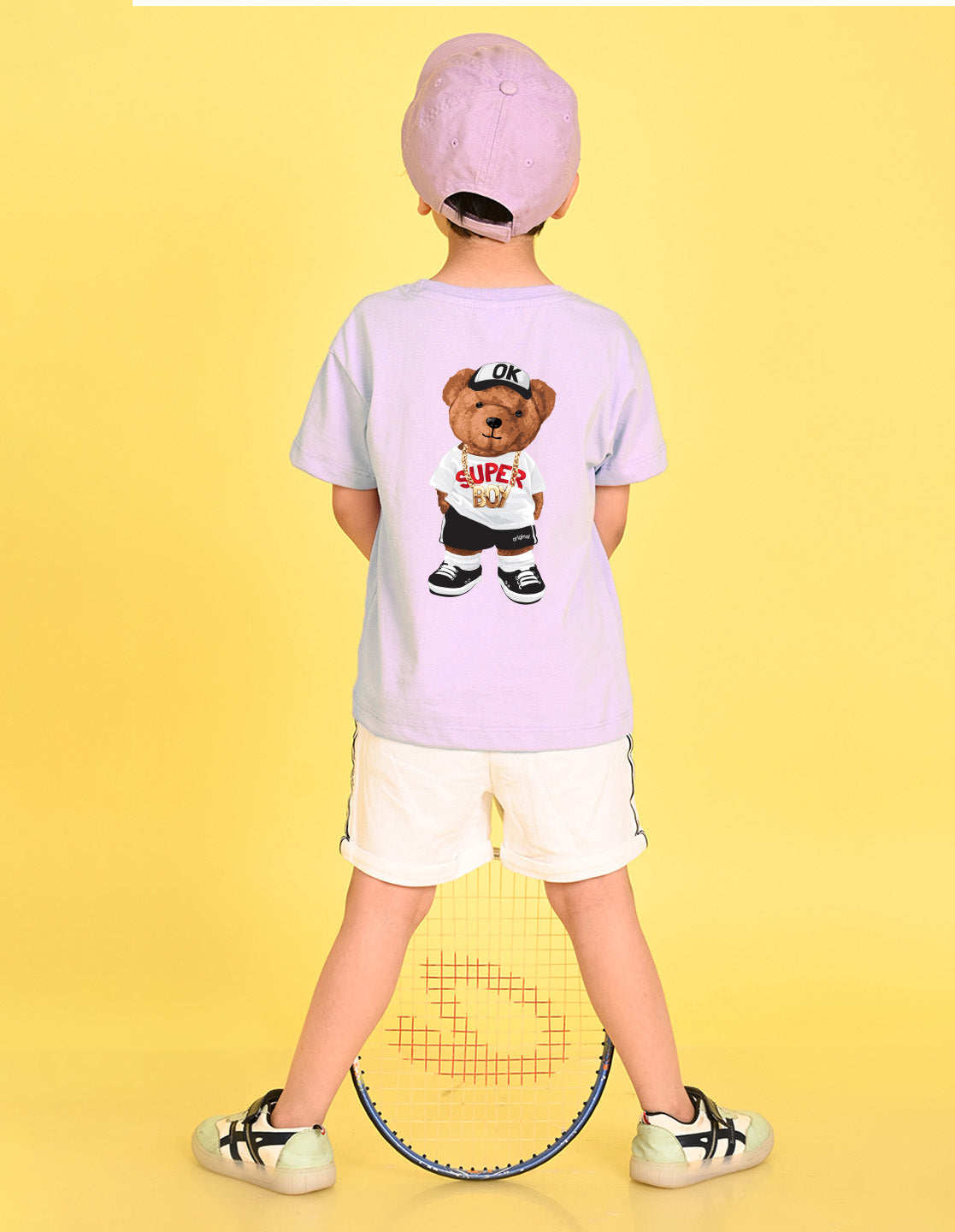 Nusyl Boys Lilac Awesome Text Printed Short sleeve Cotton Blend Oversized T-shirts