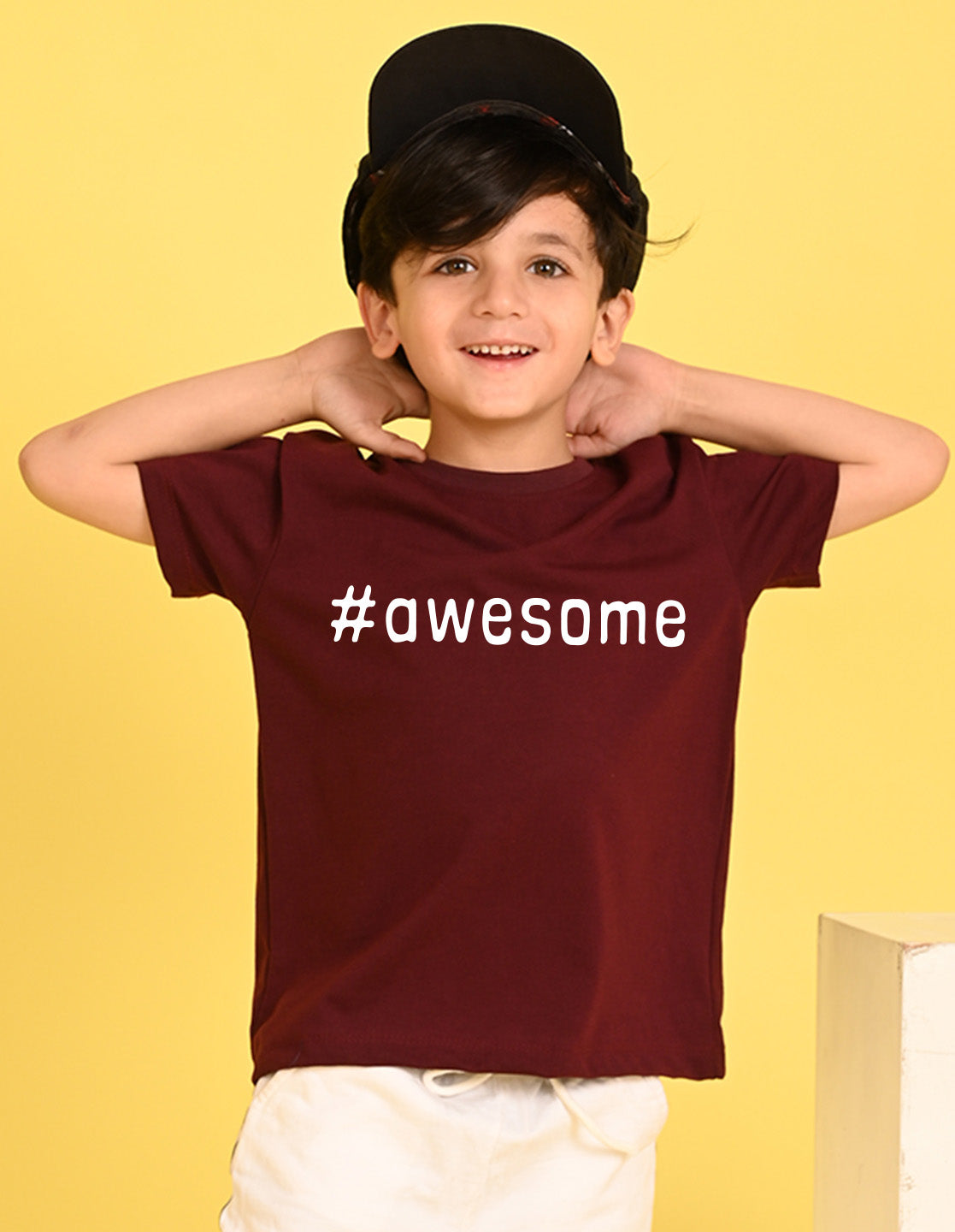 Nusyl Boys Wine Awesome Text Printed Short sleeve Cotton Blend Oversized T-shirts