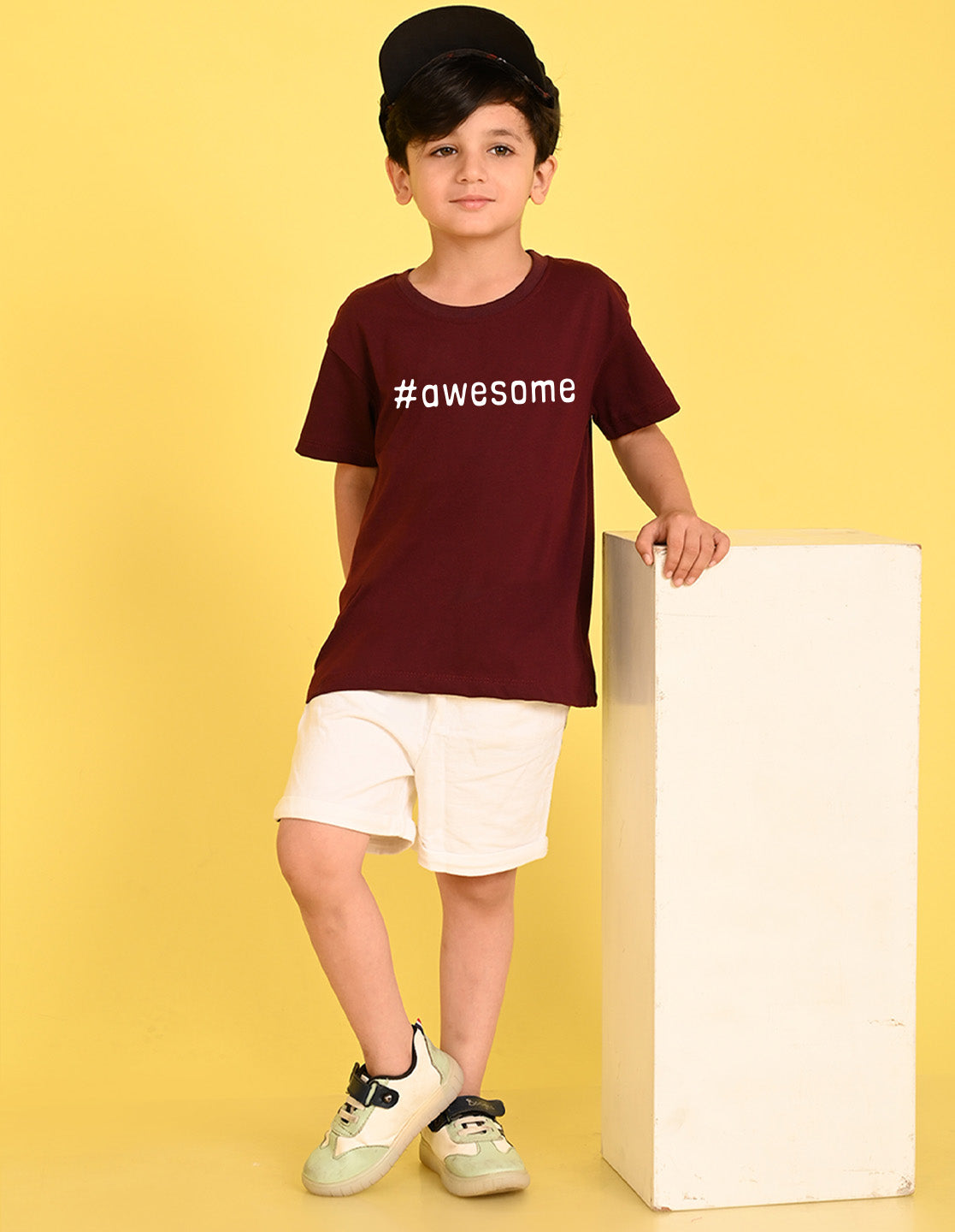 Nusyl Boys Wine Awesome Text Printed Short sleeve Cotton Blend Oversized T-shirts