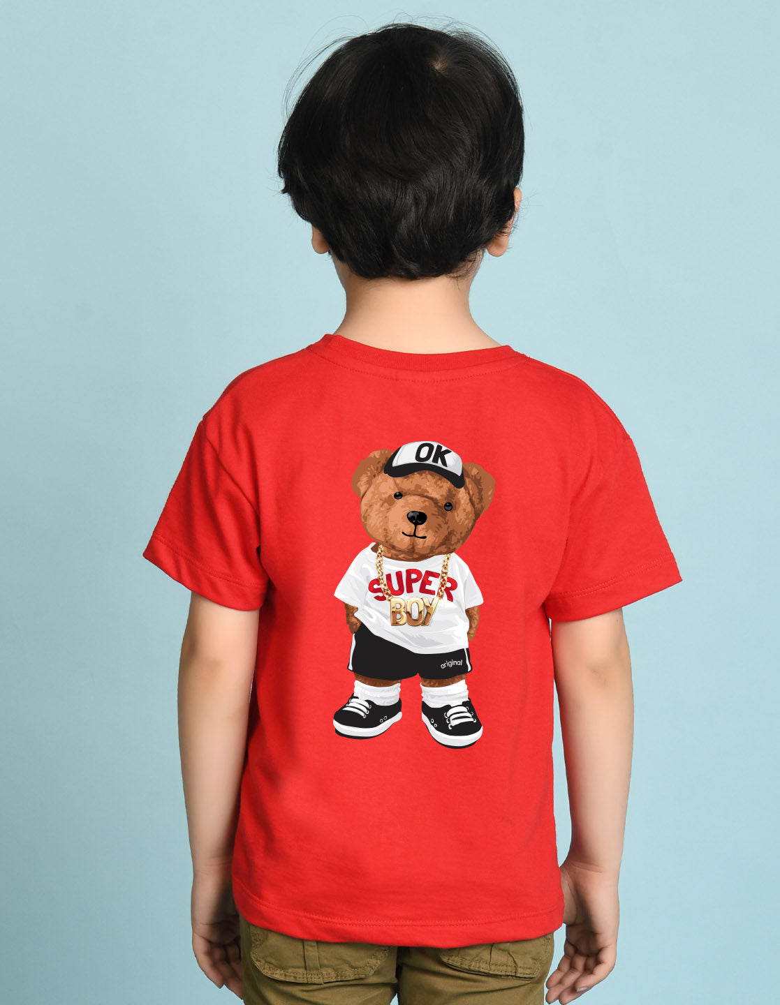 Nusyl Boys Red Awesome Text Printed Short sleeve Cotton Blend Oversized T-shirts