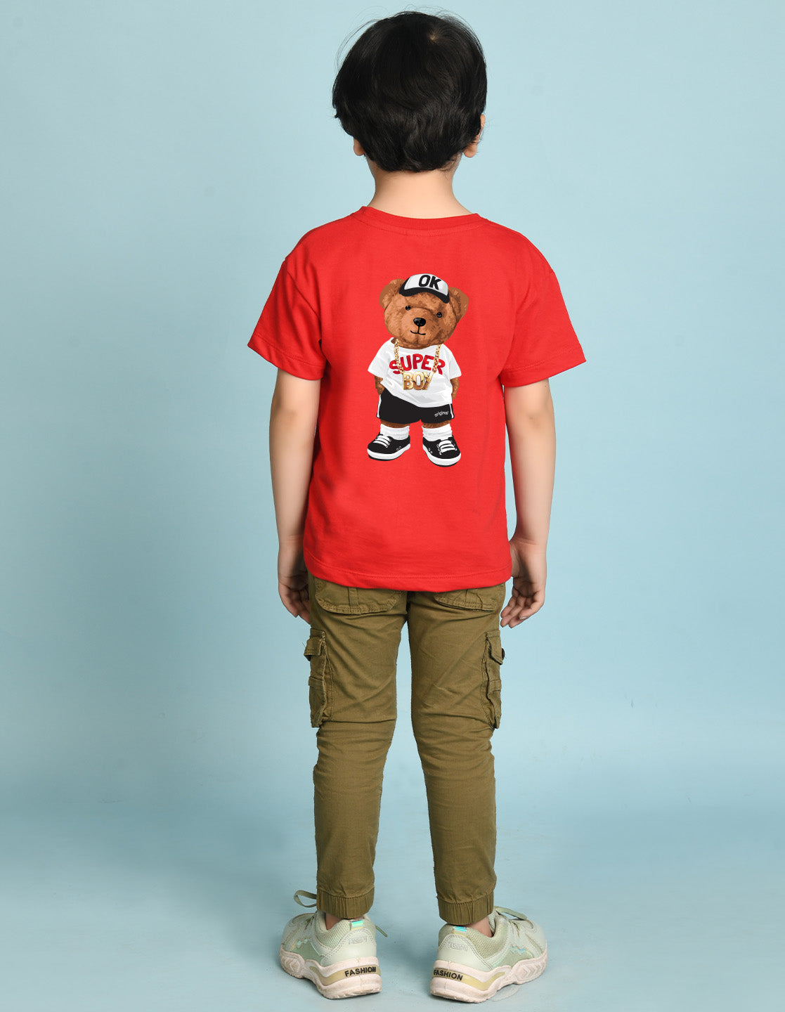 Nusyl Boys Red Awesome Text Printed Short sleeve Cotton Blend Oversized T-shirts